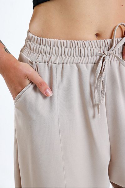 schlank Women's Beige Elastic Waist Pocket Ayrobin Shalwar Trousers