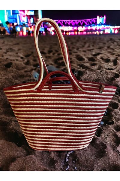 MaVaux Τσάντα παραλίας Zebra Jute Straw Look Τσάντα με λαβή γιούτας Vegan Bag