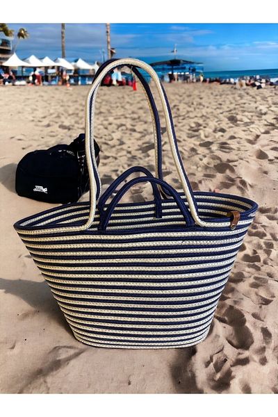 MaVaux Τσάντα παραλίας Zebra Jute Straw Look Τσάντα με λαβή γιούτας Vegan Bag
