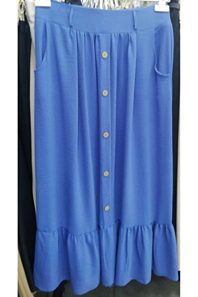 Misgal çingene etek kloş tarzı altı fırfırlı etek mavi  08432