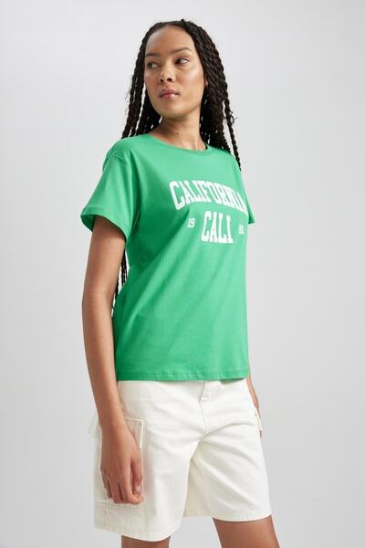 DeFacto Μπλουζάκι Regular Fit Crew με εμπριμέ κοντό μανίκι 100% βαμβάκι B1013ax23hs