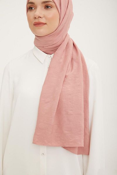 Armine Cotton Textured Geometric Patterned Jazz Shawl - Dried Rose Jazz