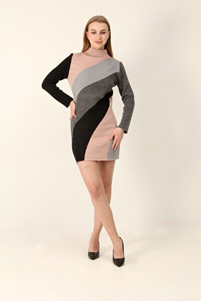 nosia fashion Desenli Süper Mini Triko Elbise