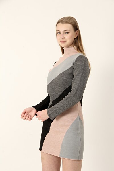nosia fashion Desenli Süper Mini Triko Elbise