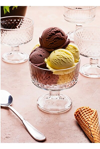 DİBA AVM 6lı Elusia Ayaklı Cam Şekerlik Tatlı Sunumluk Dondurmalık Kase Takımı