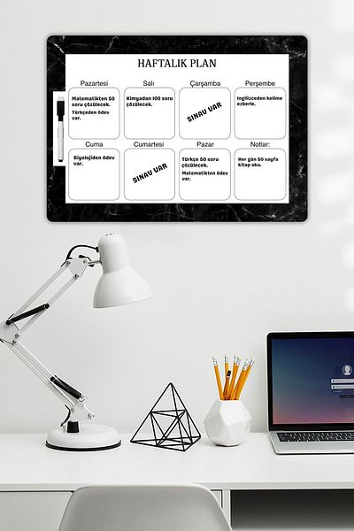 Copyrite Black Marble Weekly Planner Writable and Erasable (42x30) Lesson, Work, Routine Planning Wall Board