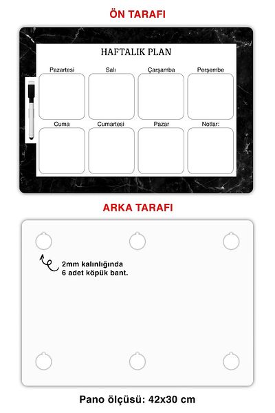Copyrite Black Marble Weekly Planner Writable and Erasable (42x30) Lesson, Work, Routine Planning Wall Board