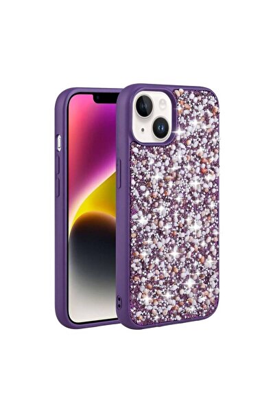 Rivor Apple iPhone 13 Uyumlu Kılıf Kamera Çıkıntılı Parlak Taşlı Tasarım Sert...