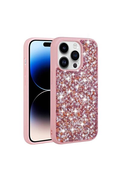 Rivor Apple iPhone 14 Pro Max Uyumlu Kılıf Kamera Çıkıntılı Parlak Taşlı Tasa...