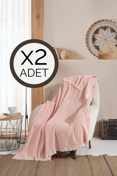 Lux Touch Vera Salmon 2 piese Husa fotoliu canapea șal 150 X 200 cm pătură TV aruncă bumbac