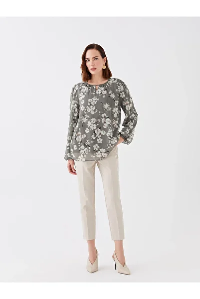 LC Waikiki Floral Print Crew Neck Long Sleeve Women's Blouse