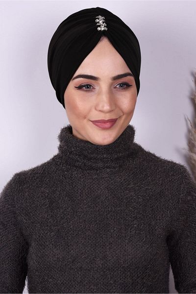 Nowa Scarf Stoned Casual and Evening Dress Bone Black