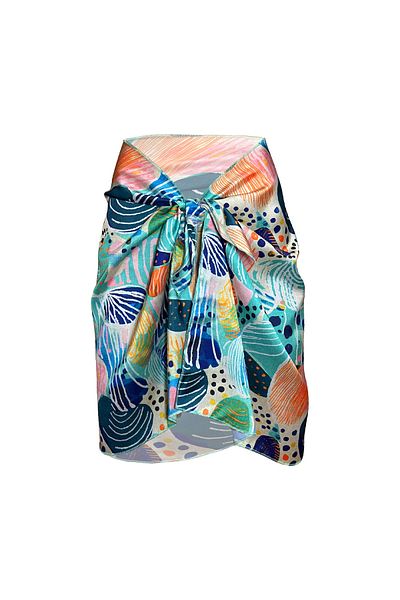 Bolder Sakura Navy Blue Geometric Satin Sheer Pareo (147*55)