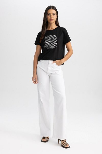 DeFacto Regular Fit Crew Neck Printed Short Sleeve T-Shirt A9742ax23hs