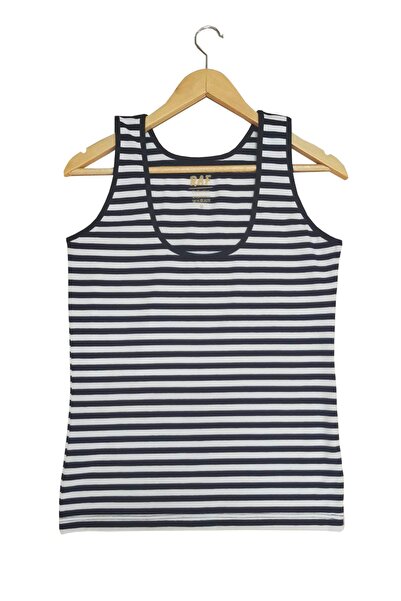 Raf Coll Tricou tricotat cu bretele de damă cu dungi alb-negru 100% bumbac