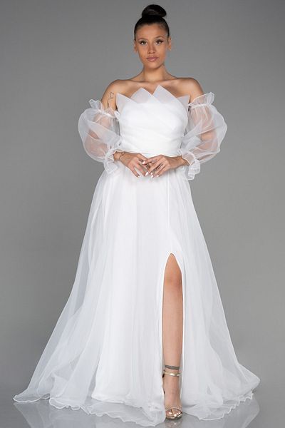 Abiyefon Long SleeveDalyaEcru Evening Dress - Abu2076