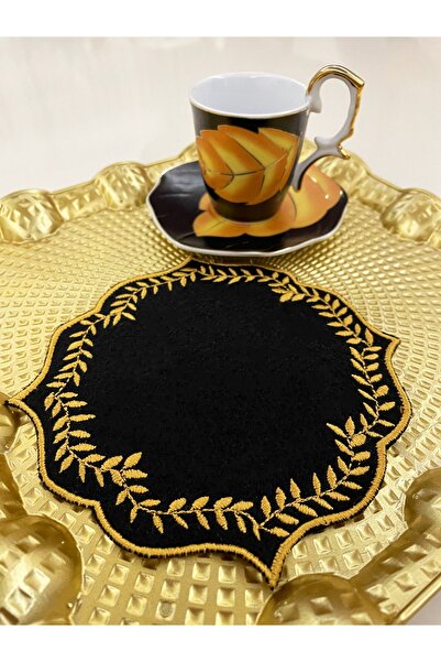 AYNAKIŞÇEYİZ منديل عرض جانبي من اللباد المطرز بنمط برج العذراء مكون من 6 قطع وقاعدة أكواب