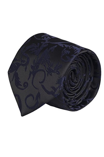 Esgue ربطة عنق مقاس 7.5 سم باللون الأزرق الداكن - أسود منقوش يدويًا