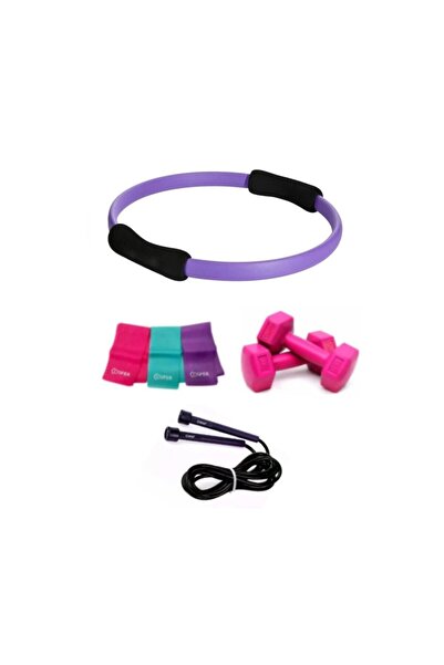 Cosfer 4 Lü Pilates Seti ( 1 Kg X 2 Adet Dambıl + 3'lü Direnç Bandı + Atlama ...