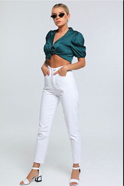 LAMİRAMOOD White Mom Boyfriend Jeans High Waist Stretchy Jeans