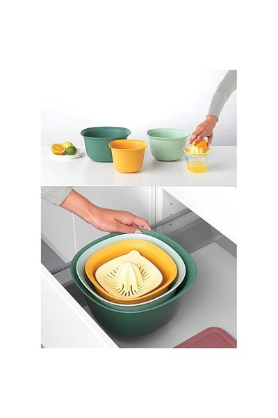 Ecolux 5-piece Chef Mixing Bowl and Strainer + Lemon Squeezer and Measuring Cup