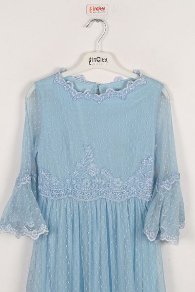 incity Girl's Guipure Detailed Baby Blue Long Dress