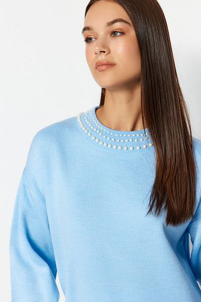 Trendyol Modest Pulover din tricotaje cu perle albastre de gheață TCTAW24AK00143