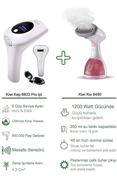Kiwi Kep-6833 Pro Ipl Lazer Epilasyon + Kiwi Ksı 6450 Portatif Buharlı Kırışı...