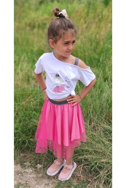 Novy Baby Dream Tulle Skirt Off-Shoulder T-shirt Girl's 2-Piece Set - 2-9 Years - 2091