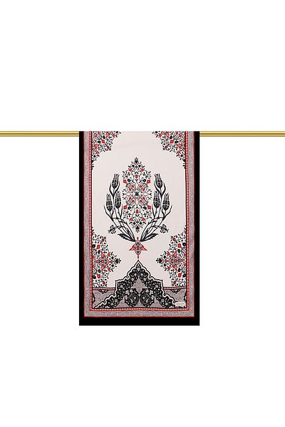 Bursa İpek Ecru Black Candlestick Tulip Silk Scarf