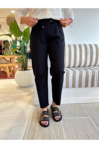 silk&more Pantaloni din gabardină neagră, model morcov, cu talie complet elas...