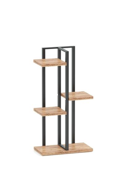 EGEMEV Çiçeklik Dekoratif Saksılık Ahşap Saksılık Dekoratif 5 Bölmeli Metal Çiçeklik Saksı Standı