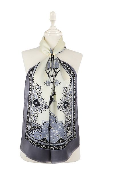 Bursa İpek Ecru Gray Candlestick Tulip Silk Scarf