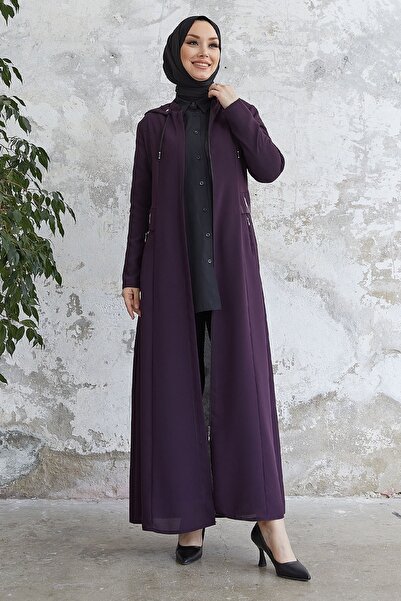 InStyle Elena Beli Detay Kapüşonlu Ferace - Mürdüm