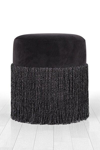 Lorencehome Merkür Püsküllü Puf - Siyah