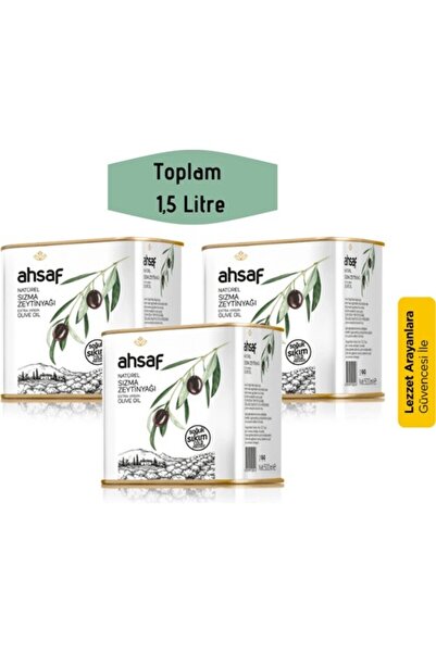 Ahsaf Soğuk Sıkım Natürel Sızma Zeytinyağı 500 ml-Teneke ( 3'lü Ekonomik Paket )
