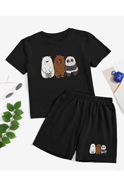 RENNA KİDS Pandas Printed Girls/Boys Shorts T-Shirt Set
