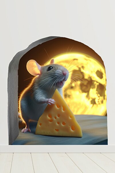 Echo Home ملصق حائط على شكل ثقب الفأر والجبن مخصص لمكانس غرفة الأطفال والمدارس