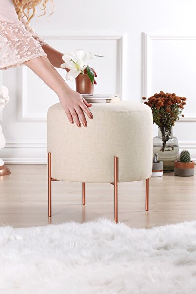 Lorencehome Copper Puf - Yuvarlak Krem