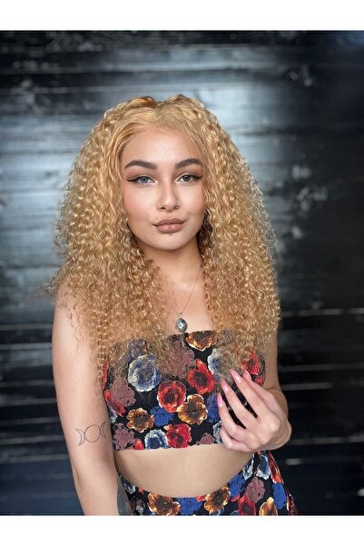Suzan Peruk Afro Dalgalı Yoğun Kıvırcık Gerçek Saç Tül peruk Karemel