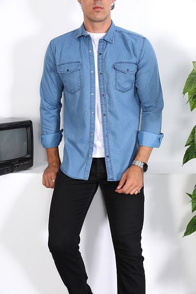 ENZİM JEANS Cămașă din denim spălat pentru bărbați