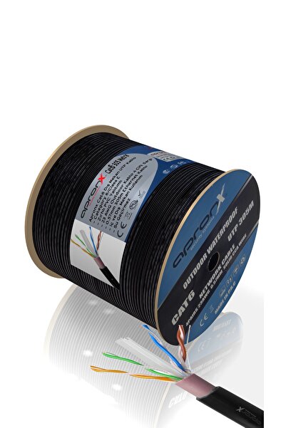 APRONX 305 Metre Cat6 23awg Cat6 Kablo Outdoor Siyah Dış Mekan Cat6 Utp Kablo Zırhlı Cat6 Kablosu
