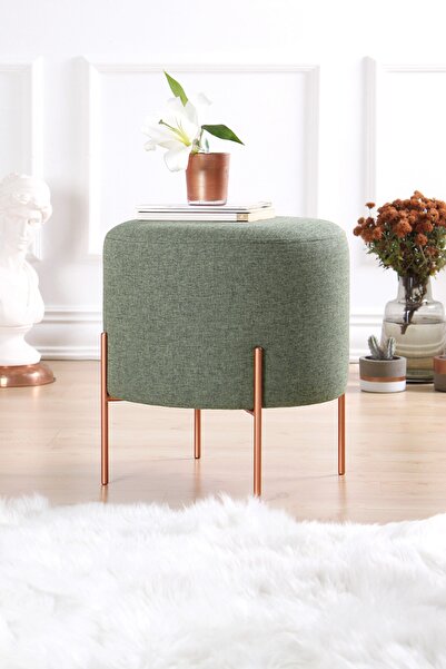 Lorencehome Copper Puf - Yuvarlak Yeşil