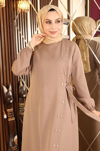 Modamihram Buttoned Side Tied Abaya Mink 19133
