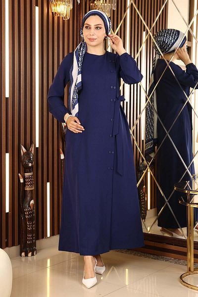 Modamihram Buttoned Side Tied Abaya Indigo 19133