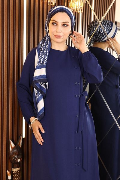 Modamihram Buttoned Side Tied Abaya Indigo 19133