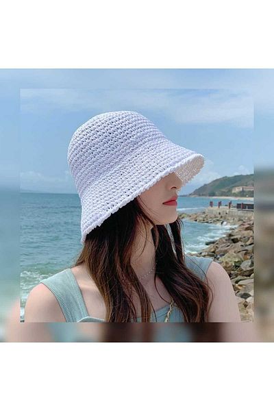 BTL STORE SUMMER FISHER LARGE MOUTH HANDMADE CROTHY STRAW SUN HAT UV PROTECTOR