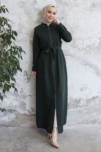 InStyle Abaya z lamówką w kolorze laurowym – khaki