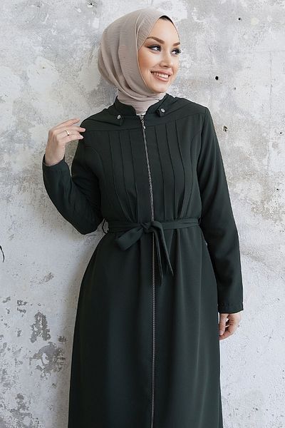 InStyle Abaya z lamówką w kolorze laurowym – khaki