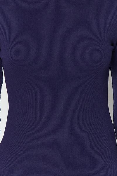 Trendyol Collection Sötétkék bordás nyakú, testhezálló pamut rugalmas kötött blúz TWOAW24BZ00066